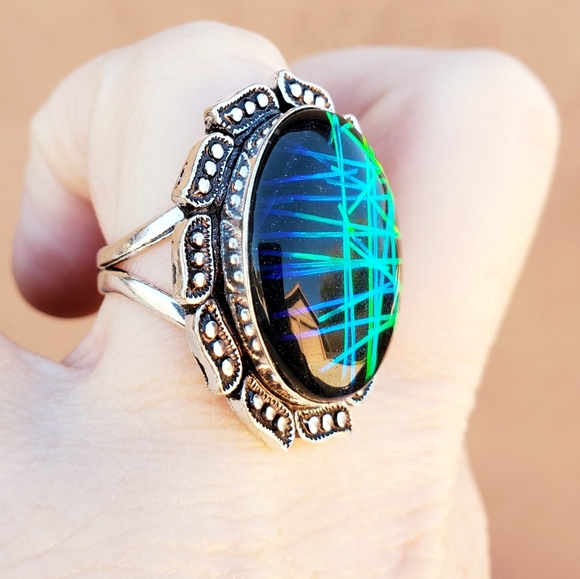 New Unique Dichroic Glass 925 Silver Ring. - Picture 10 of 16
